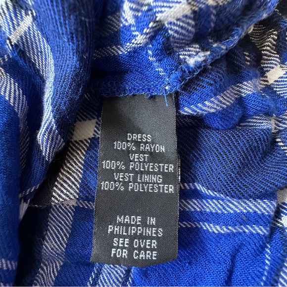 Amy Byer blue white plaid tunic button up shirt white fuzzy vest‎ girls 16 - Picture 11 of 15